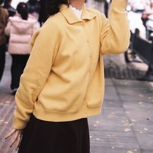 Korean EGG Women's Yellow Button-Up Sweater
